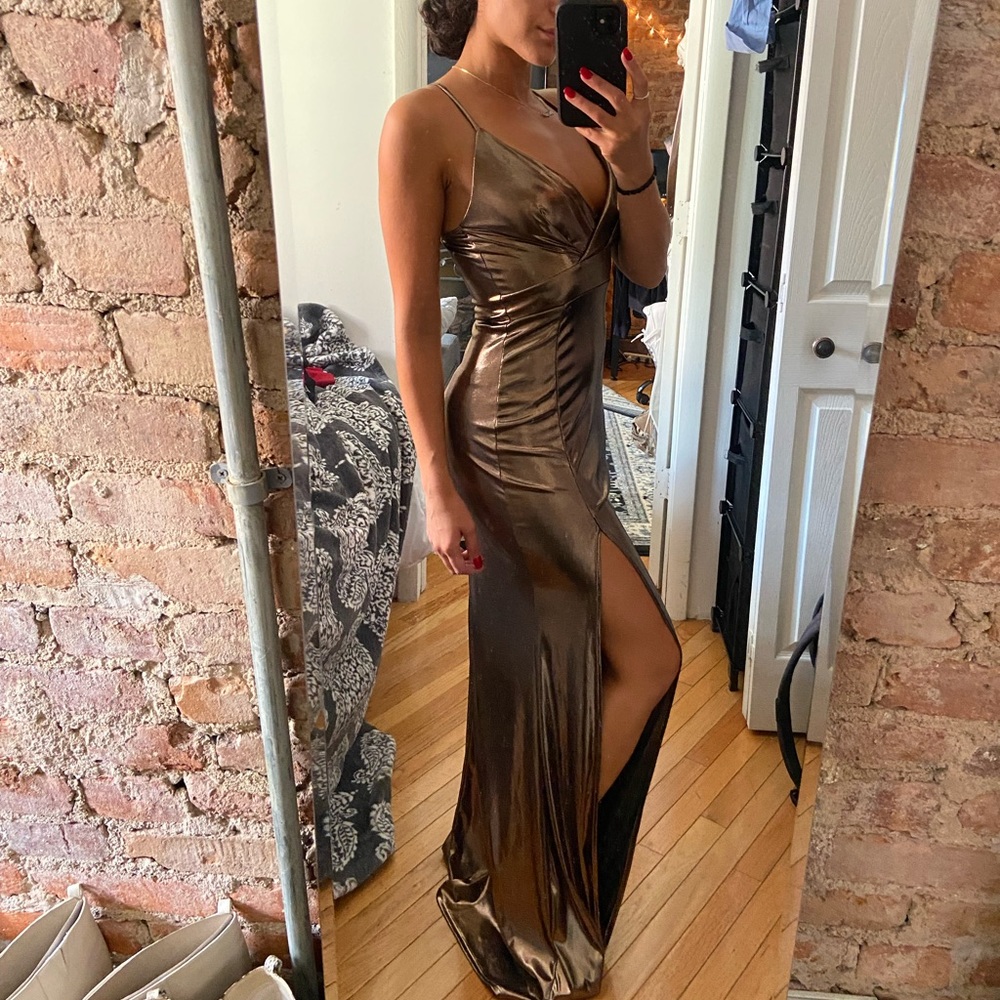 Fashion Nova copper metallic maxi dress - size XS